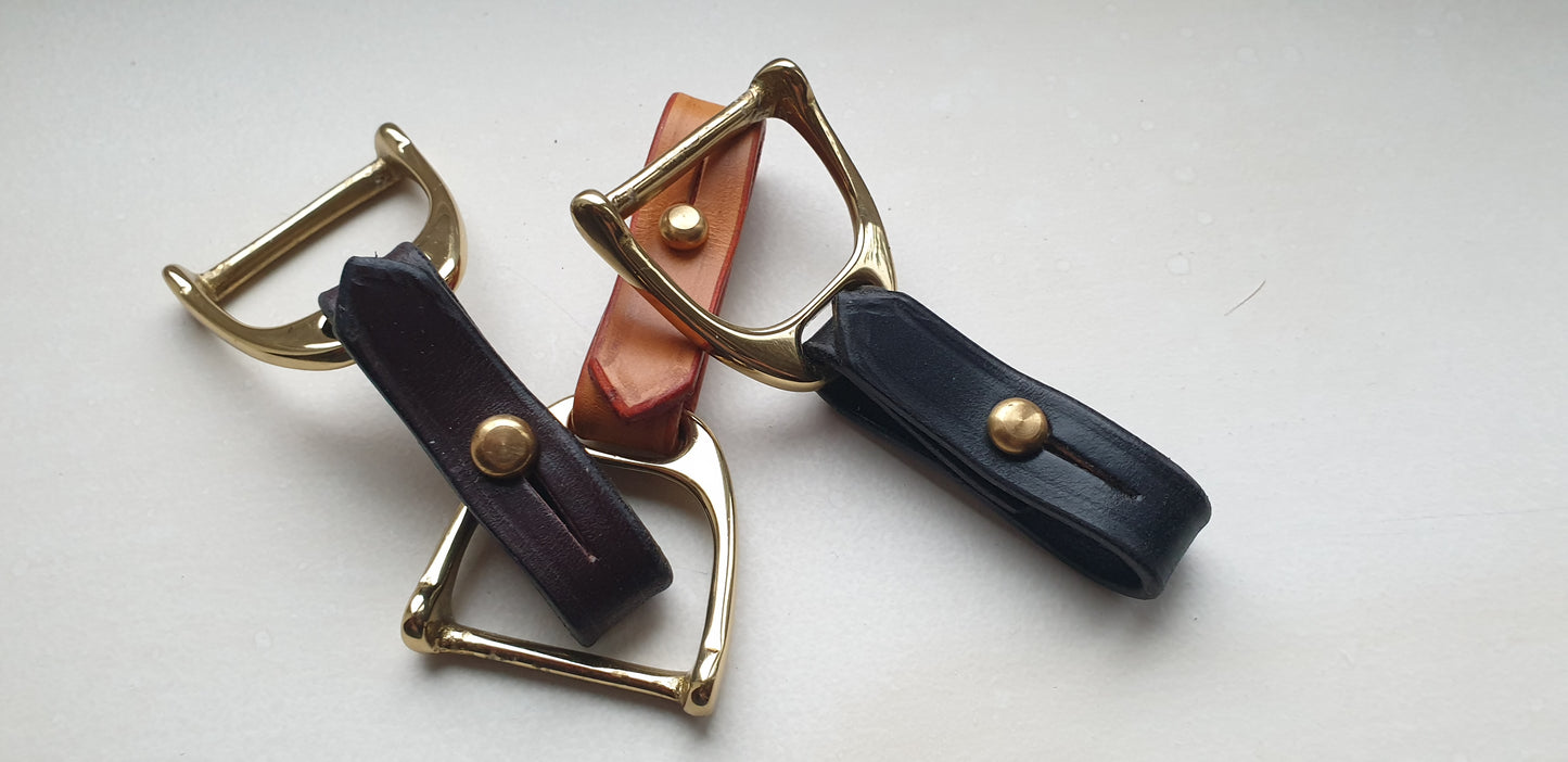 The Stirrup - Heritage bridle leather and solid cast brass Key fob - bag charm -scarf ring