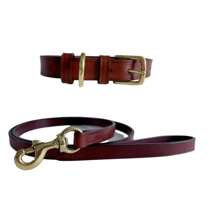 DOG COMBO - English farm traced Bridle leather canine collar and lead combo