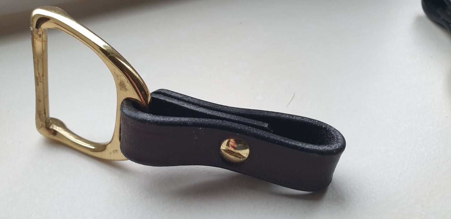 The Stirrup -  Heritage bridle leather and solid cast brass Key fob - bag charm -scarf ring