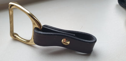 The Stirrup -  Heritage bridle leather and solid cast brass Key fob - bag charm -scarf ring