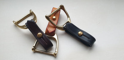 The Stirrup -  Heritage bridle leather and solid cast brass Key fob - bag charm -scarf ring