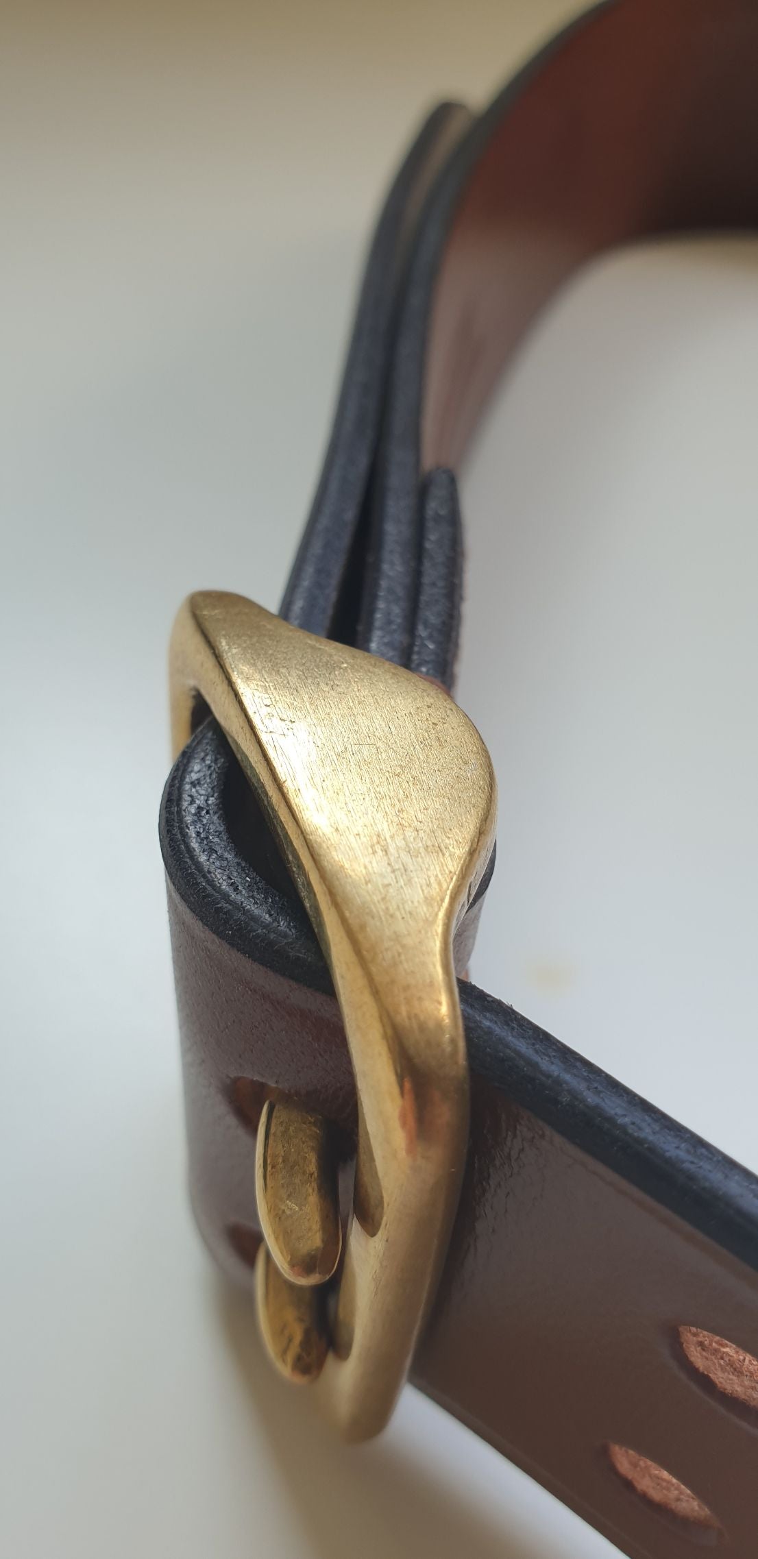 Side angle showing thickness and finish of handmade leather belt