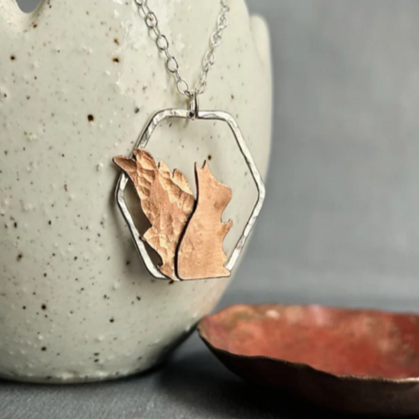 COPPER SQUIRREL -  Copper Squirrel sitting in Silver hexagon