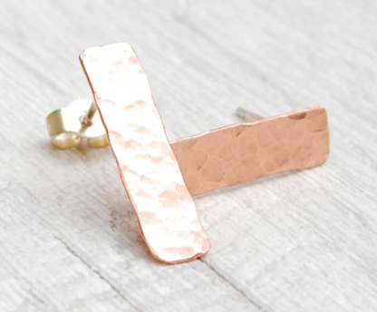 Long hammered copper stud earrings - FILLY & FOX