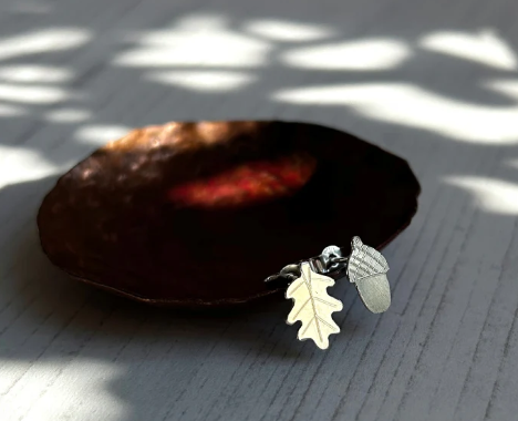 Acorn and Oak Leaf Sterling Silver Earing Studs  | It's all about "ROOTS"