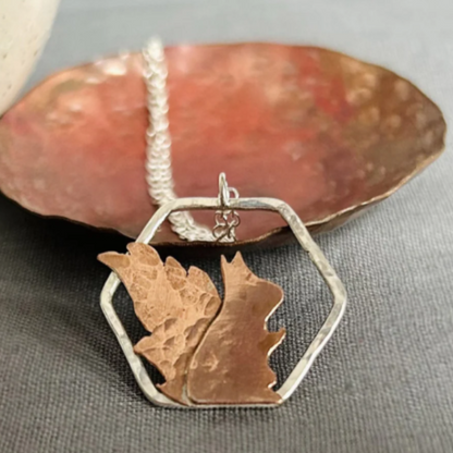 Copper Squirrel -  Red Squirrel necklace in hammered Copper and recycled sterling silver. - FILLY & FOX