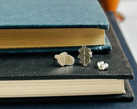 Acorn and Oak Leaf Sterling Silver Earing Studs  | It's all about "ROOTS"