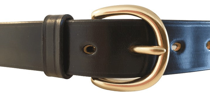 Solid brass buckle on handmade belt
