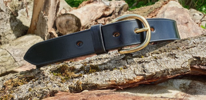 Side view of handmade bridle leather belt
